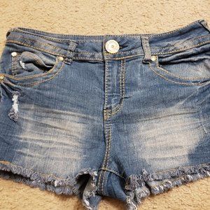 Distressed jean shorts